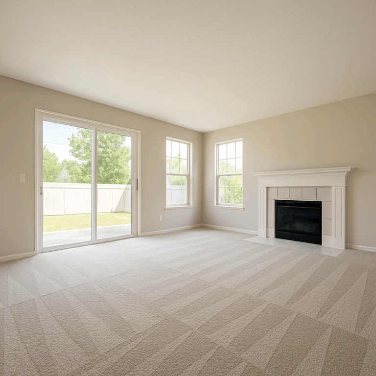 Bright empty Omaha living room with freshly vacuumed carpet and sparkling windows after professional move-out cleaning by Triple J Cleaning of Omaha