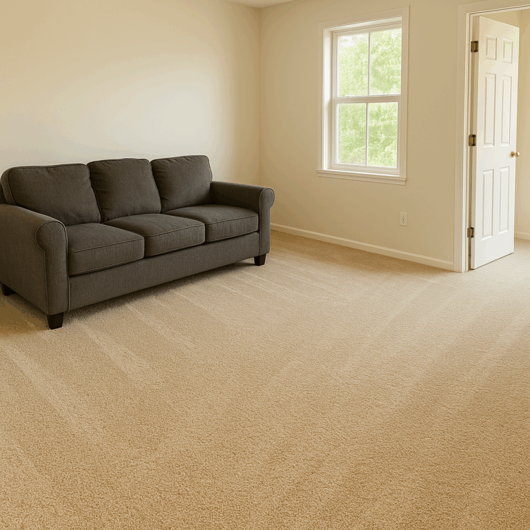 Omaha living room with couch left behind during move-out cleaning, showing areas cleaners cannot fully reach