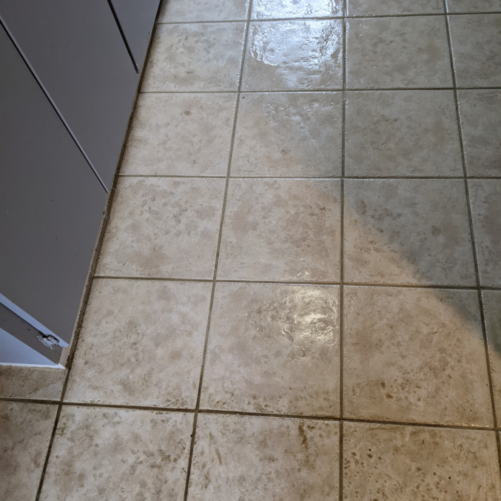 dirty tile floor and grout before cleaning Omaha NE grout lines buildup tile cleaning Omaha Nebraska